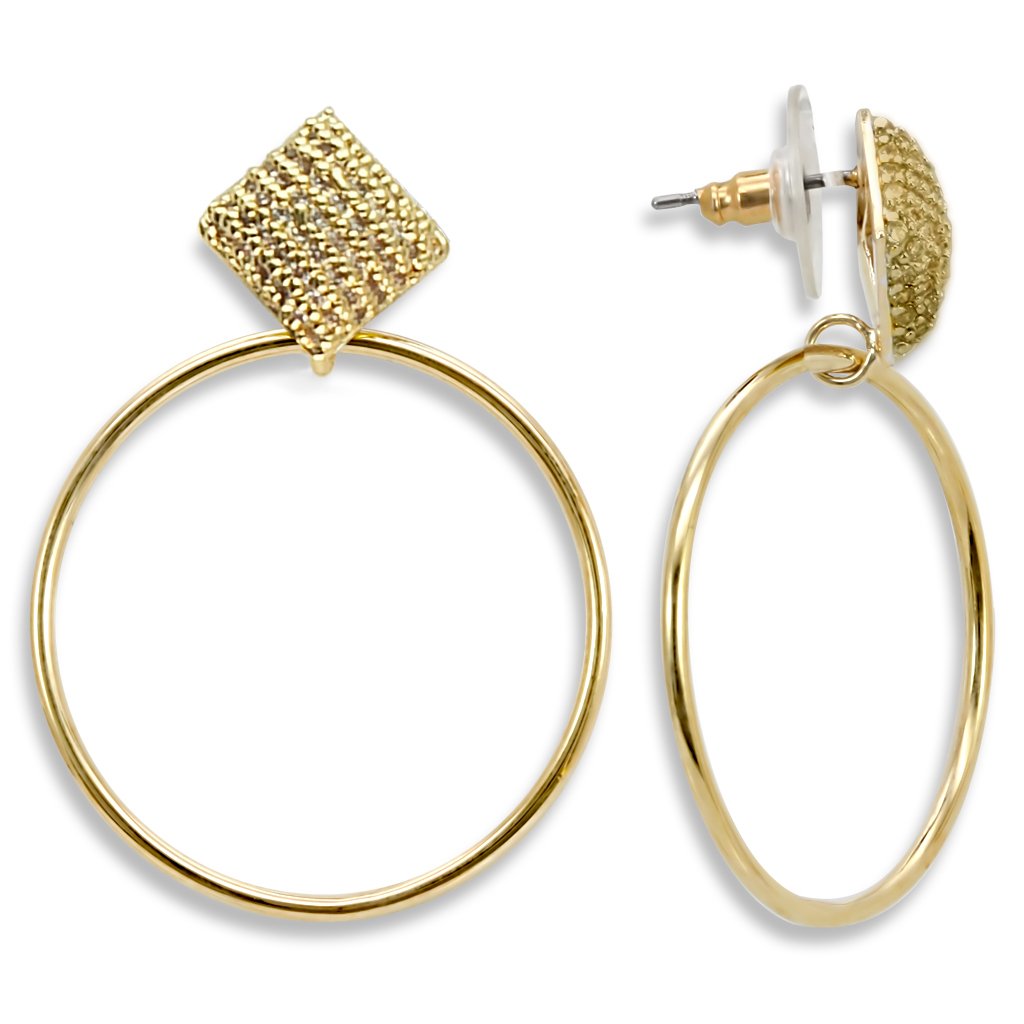 1W120 - Gold Brass Earrings with AAA Grade CZ  in Clear