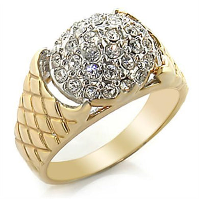 2W058 - Gold+Rhodium Brass Ring with Top Grade Crystal  in Clear