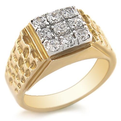 2W062 - Gold+Rhodium Brass Ring with AAA Grade CZ  in Clear