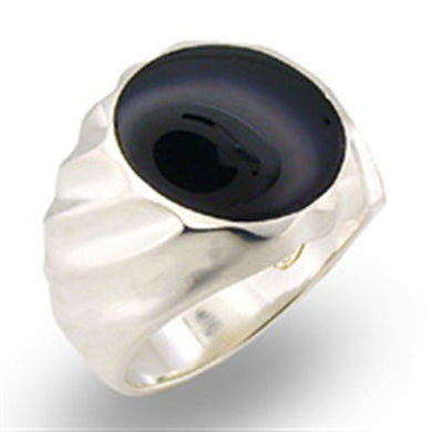 31501 - High-Polished 925 Sterling Silver Ring with Semi-Precious Onyx in Jet