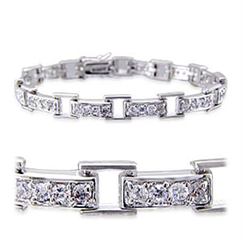 32023 - Rhodium Brass Bracelet with AAA Grade CZ  in Clear