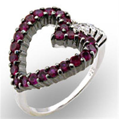 32511 - Rhodium + Ruthenium 925 Sterling Silver Ring with Synthetic Garnet in Ruby