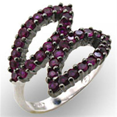 32512 - Rhodium + Ruthenium 925 Sterling Silver Ring with Synthetic Garnet in Ruby