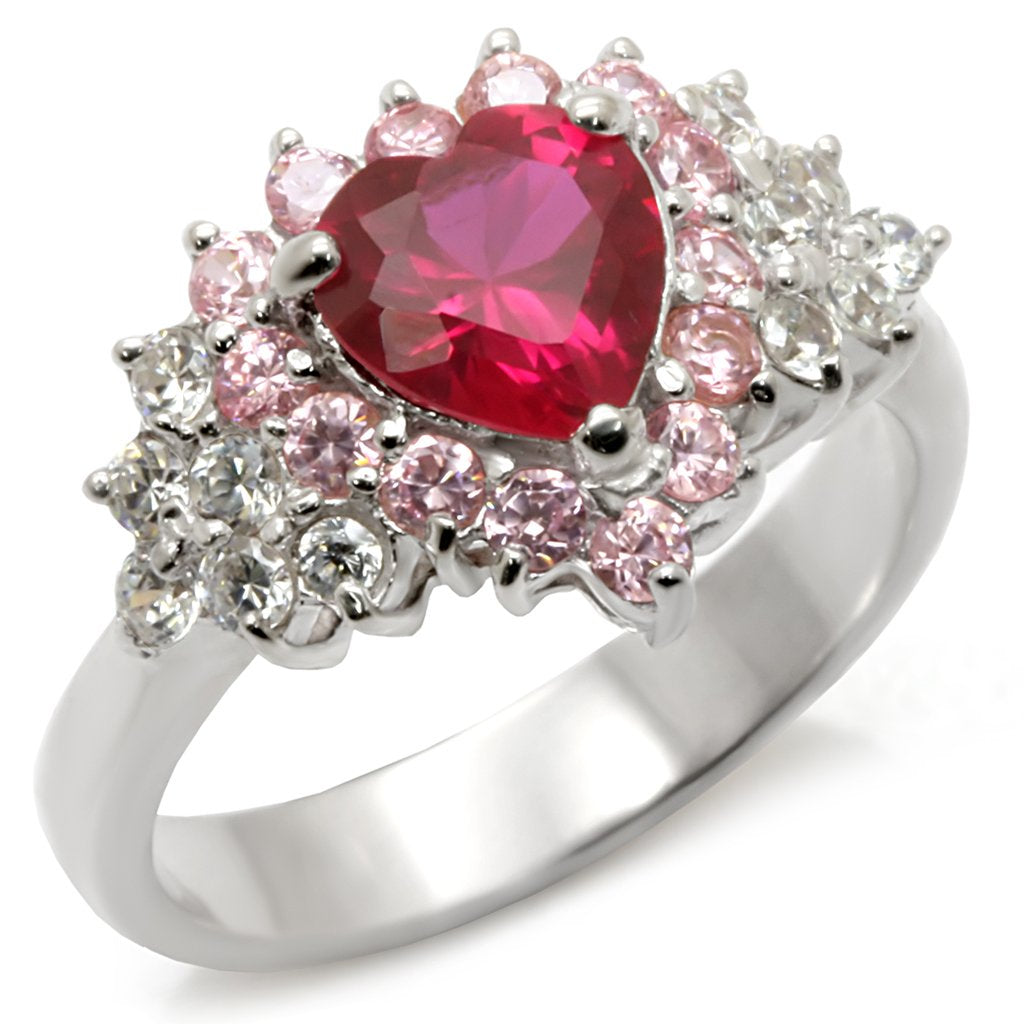 35701 - High-Polished 925 Sterling Silver Ring with Synthetic Garnet in Ruby