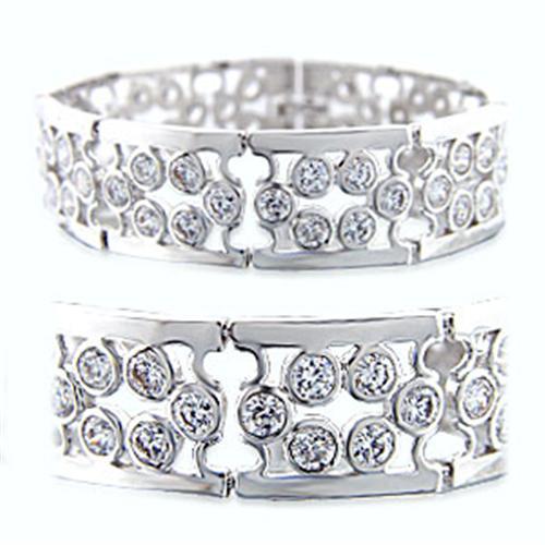 36702 - Rhodium Brass Bracelet with AAA Grade CZ  in Clear