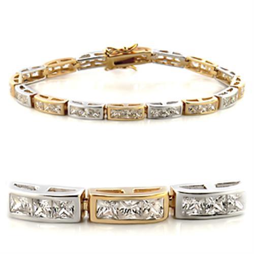 36712 - Gold+Rhodium Brass Bracelet with AAA Grade CZ  in Clear