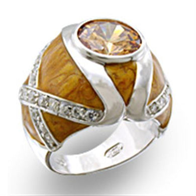 37414 - High-Polished 925 Sterling Silver Ring with AAA Grade CZ  in Champagne