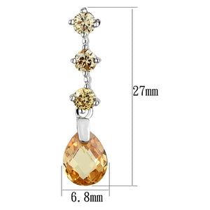 3W1063 - Rhodium Brass Earrings with AAA Grade CZ  in Champagne