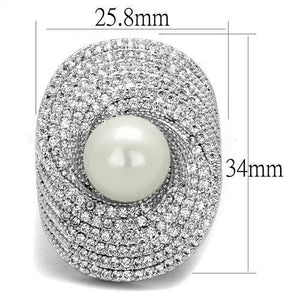 3W1082 - Rhodium Brass Ring with Synthetic Pearl in White