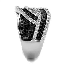 Load image into Gallery viewer, 3W1090 - Rhodium + Ruthenium Brass Ring with AAA Grade CZ  in Black Diamond