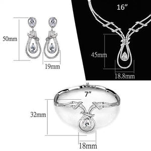 3W1095 - Rhodium Brass Jewelry Sets with AAA Grade CZ  in Clear