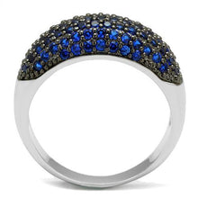 Load image into Gallery viewer, 3W1212 - Rhodium + Ruthenium Brass Ring with AAA Grade CZ  in London Blue