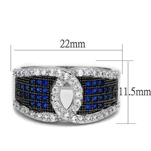 3W1216 - Rhodium + Ruthenium Brass Ring with AAA Grade CZ  in London Blue