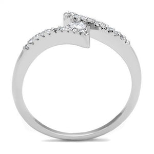 3W1237 - Rhodium Brass Ring with AAA Grade CZ  in Clear