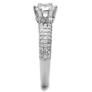 3W1253 - Rhodium Brass Ring with AAA Grade CZ  in Clear