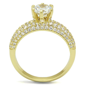 3W1255 - Gold Brass Ring with AAA Grade CZ  in Clear