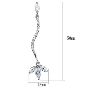 3W1291 - Rhodium Brass Earrings with AAA Grade CZ  in Clear