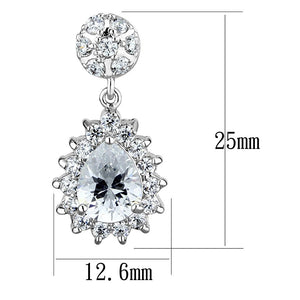 3W1292 - Rhodium Brass Earrings with AAA Grade CZ  in Clear