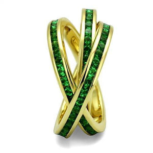3W1327 - Gold Brass Ring with Synthetic Synthetic Glass in Emerald