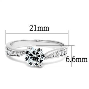 3W1337 - Rhodium Brass Ring with AAA Grade CZ  in Clear