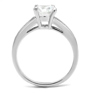 3W1341 - Rhodium Brass Ring with AAA Grade CZ  in Clear