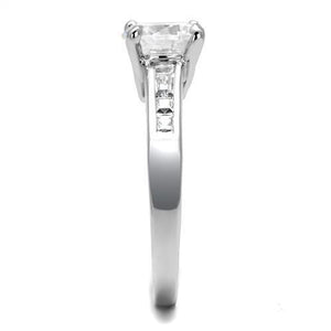 3W1341 - Rhodium Brass Ring with AAA Grade CZ  in Clear