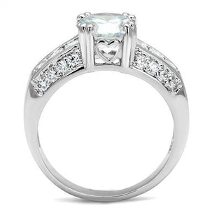 3W1344 - Rhodium Brass Ring with AAA Grade CZ  in Clear