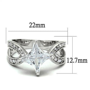 3W1350 - Rhodium Brass Ring with AAA Grade CZ  in Clear