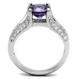 3W1359 - Rhodium Brass Ring with AAA Grade CZ  in Amethyst