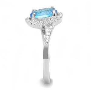 3W1393 - Rhodium 925 Sterling Silver Ring with Synthetic Spinel in London Blue