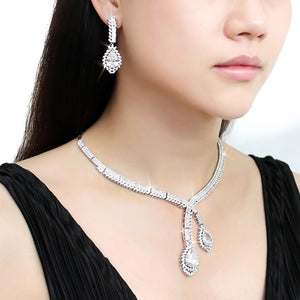 3W1416 - Rhodium Brass Jewelry Sets with AAA Grade CZ  in Clear