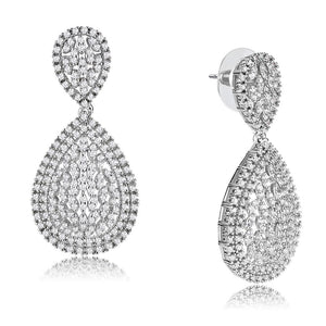 3W1417 - Rhodium Brass Jewelry Sets with AAA Grade CZ  in Clear