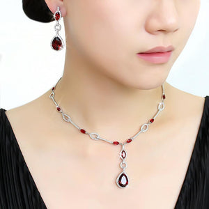 3W1423 - Rhodium Brass Jewelry Sets with Synthetic Synthetic Glass in Garnet