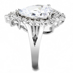 3W1435 - Rhodium Brass Ring with AAA Grade CZ  in Clear