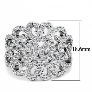 3W1439 - Rhodium Brass Ring with AAA Grade CZ  in Clear