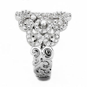 3W1439 - Rhodium Brass Ring with AAA Grade CZ  in Clear