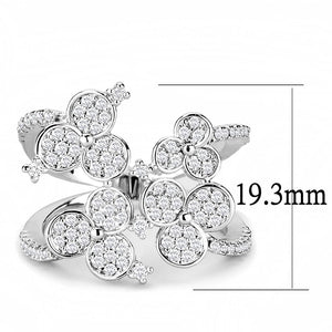 3W1447 - Rhodium Brass Ring with AAA Grade CZ  in Clear