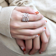 Load image into Gallery viewer, 3W1463 - Rhodium Brass Ring with AAA Grade CZ  in Clear