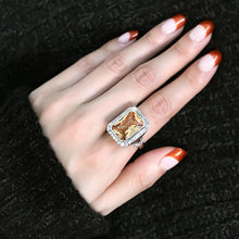 Load image into Gallery viewer, 3W1471 - Rhodium Brass Ring with AAA Grade CZ  in Champagne