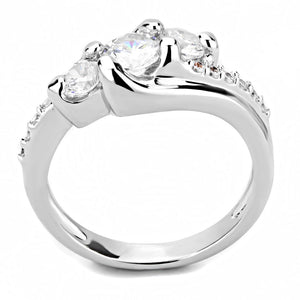 3W1512 - Rhodium Brass Ring with AAA Grade CZ  in Clear