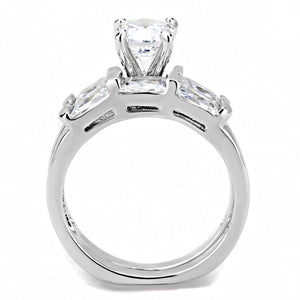 3W1515 - Rhodium Brass Ring with AAA Grade CZ  in Clear