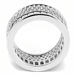 3W1520 - Rhodium Stainless Steel Ring with AAA Grade CZ  in Clear