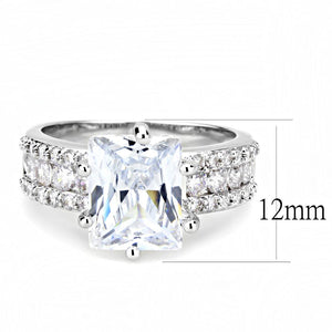 3W1532 - Rhodium Brass Ring with AAA Grade CZ  in Clear