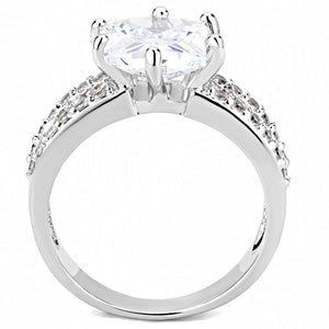 3W1532 - Rhodium Brass Ring with AAA Grade CZ  in Clear