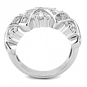 3W1533 - Rhodium Brass Ring with AAA Grade CZ  in Clear