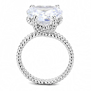 3W1536 - Rhodium Brass Ring with AAA Grade CZ  in Clear