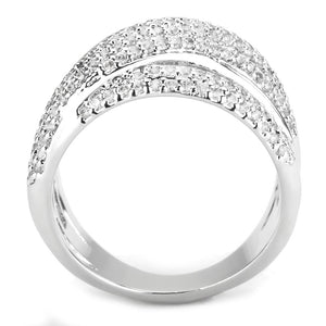 3W1544 - Rhodium Brass Ring with AAA Grade CZ  in Clear