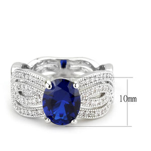 3W1564 - Rhodium Brass Ring with Synthetic Spinel in London Blue