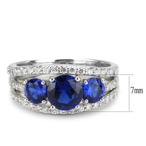 3W1566 - Rhodium Brass Ring with Synthetic Spinel in London Blue