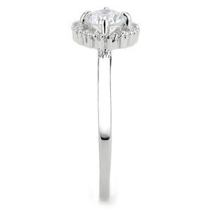 3W1570 - Rhodium Brass Ring with AAA Grade CZ  in Clear